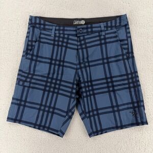 DaHui Board Shorts Mens 34 Blue Plaid Hybrid Collection Stretch Quick Dry Chino